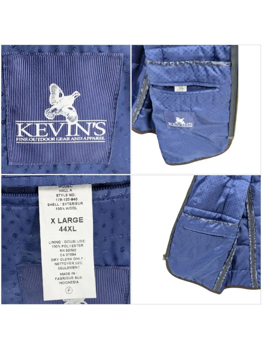 Kevins Fine Outdoor Gear Apparel Vest Boys Grey Wool Quilted Full Zip Size XL